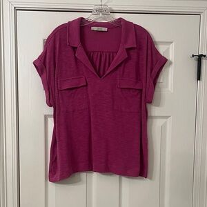 LOFT Magenta Short Sleeve Blouse size XL like new